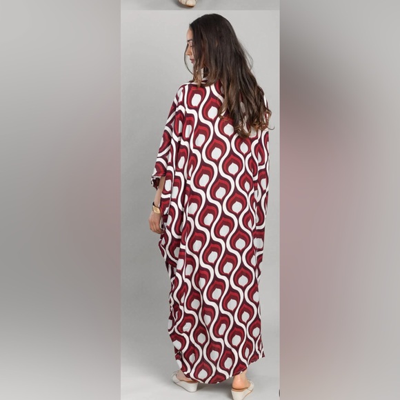Saachi Retro Print Maxi Kaftan, One Size - Picture 2 of 5